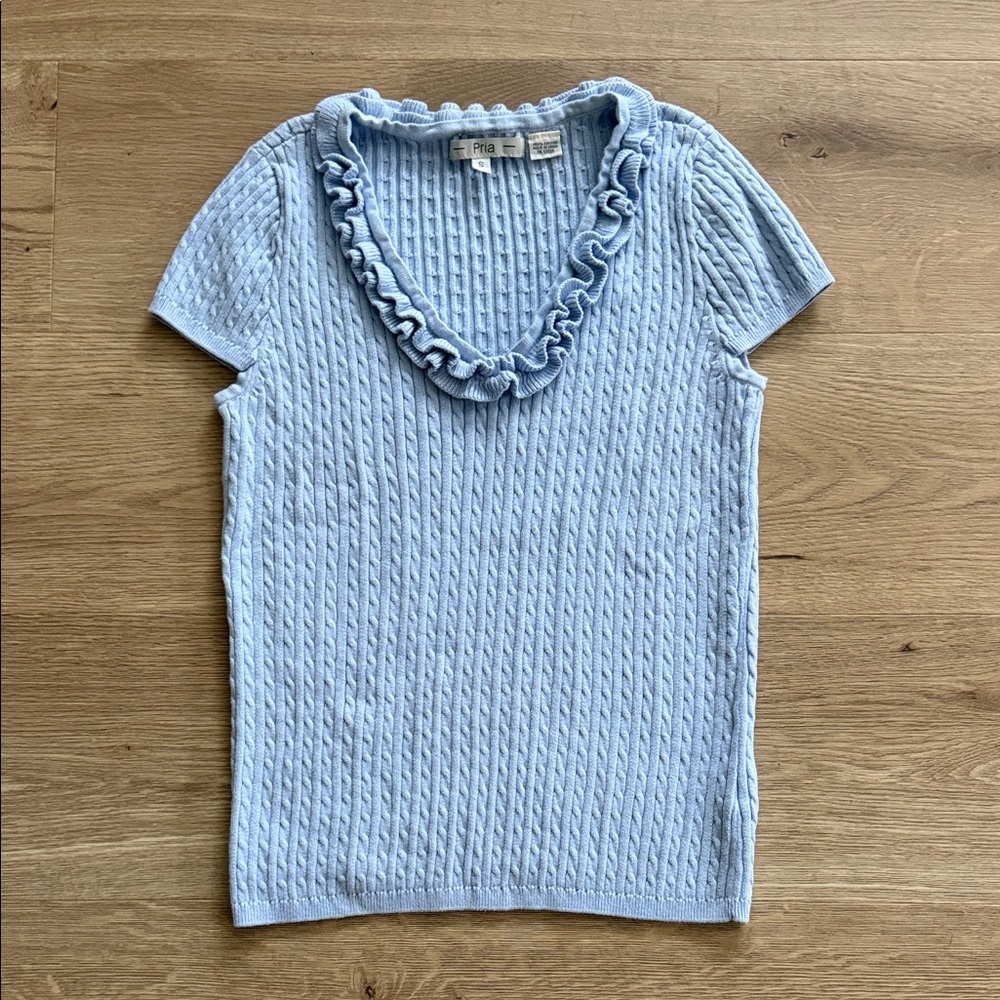Light Blue Ruffled Knit Top